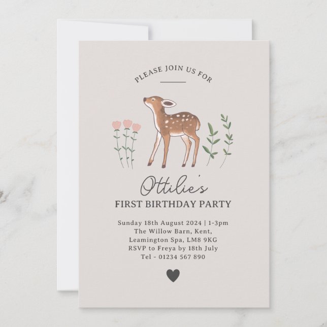 Invitación al cumpleaños de Woodland Fawn (Anverso)