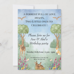 Invitación al cumpleaños de Woodland - Selva gemel