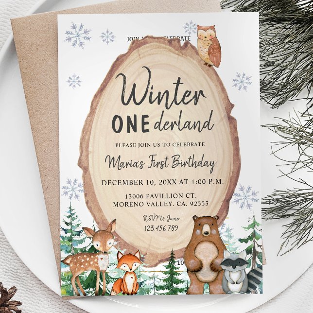 Invitación al cumpleaños de Woodland Winter Oneder (Subido por el creador)