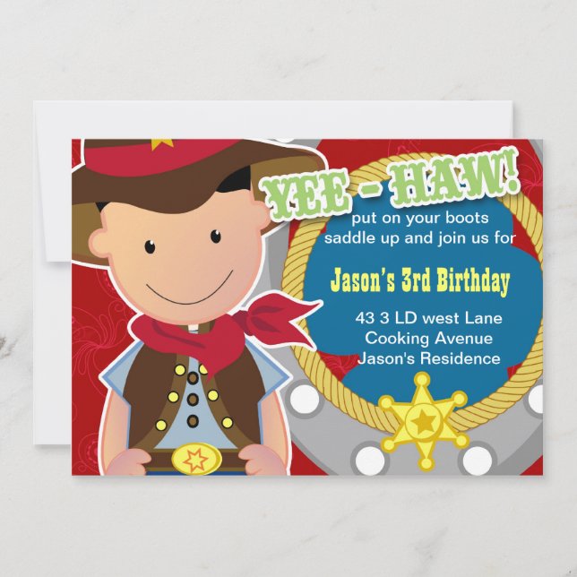 Invitación al cumpleaños de Yee Haw Cowboy (Anverso)