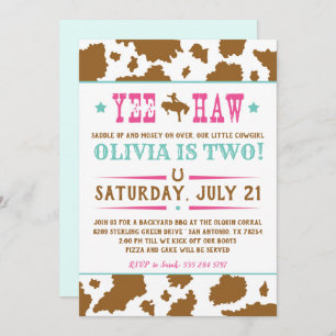 Invitación al cumpleaños de Yee Haw Rodeo Cowgirl