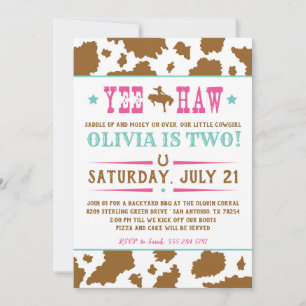 Invitación al cumpleaños de Yee Haw Rodeo Cowgirl