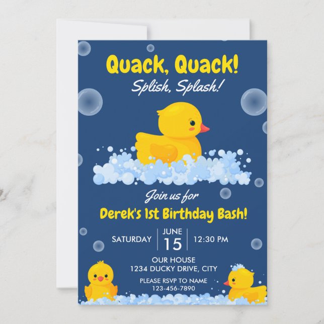 Invitación al cumpleaños de Yellow Ducky (Anverso)