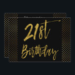 Invitación al cumpleaños del 21º Relieve metalizad<br><div class="desc">Vigésimo primer Relieve metalizado dorado negro y falso elegante invitación de cumpleaños. La foto de esta invitación se puede actualizar así como el nombre,  la fecha y la ubicación.</div>