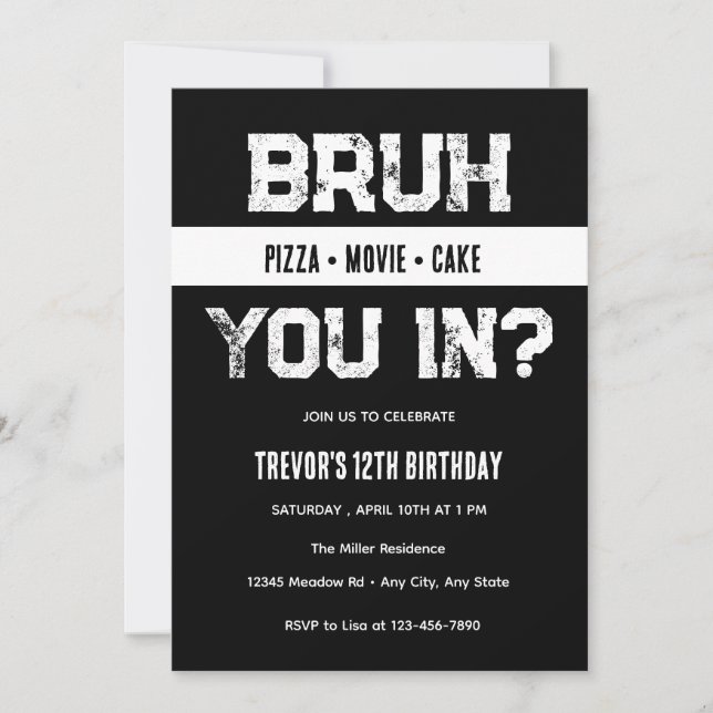 Invitación al cumpleaños del adolescente (Anverso)