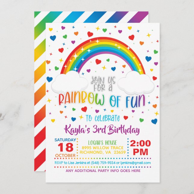 Invitación al cumpleaños del arcoiris (Anverso / Reverso)