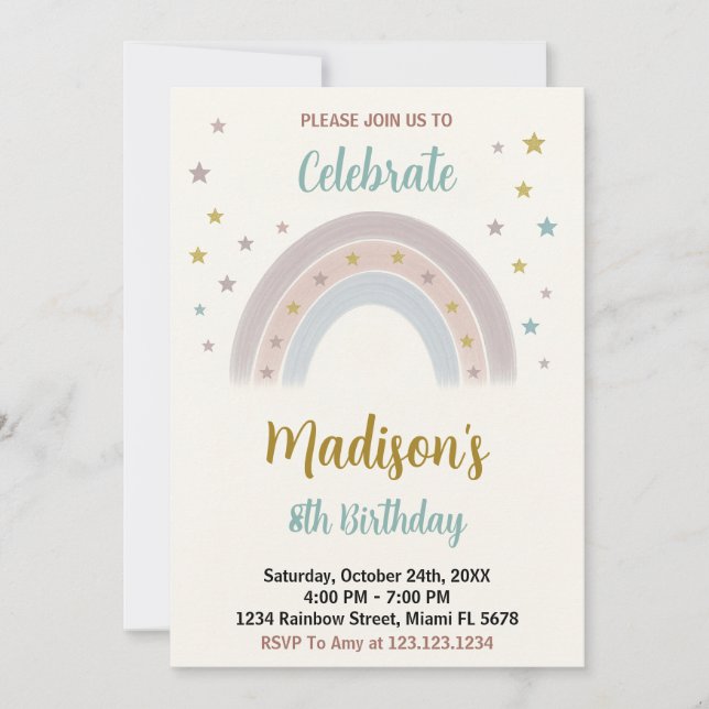 Invitación al cumpleaños del arcoiris (Anverso)