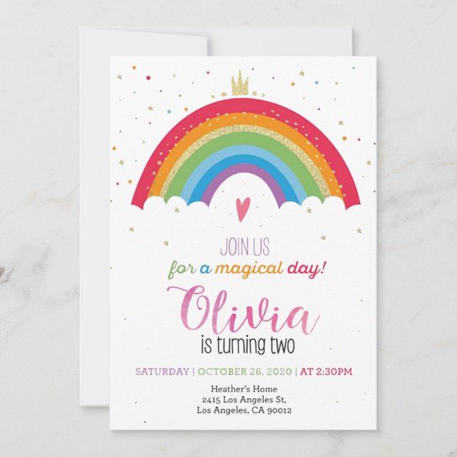 Invitación al cumpleaños del arcoiris (Anverso)