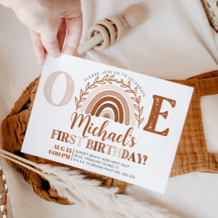 Invitación al cumpleaños del arcoiris Boho, tonos 