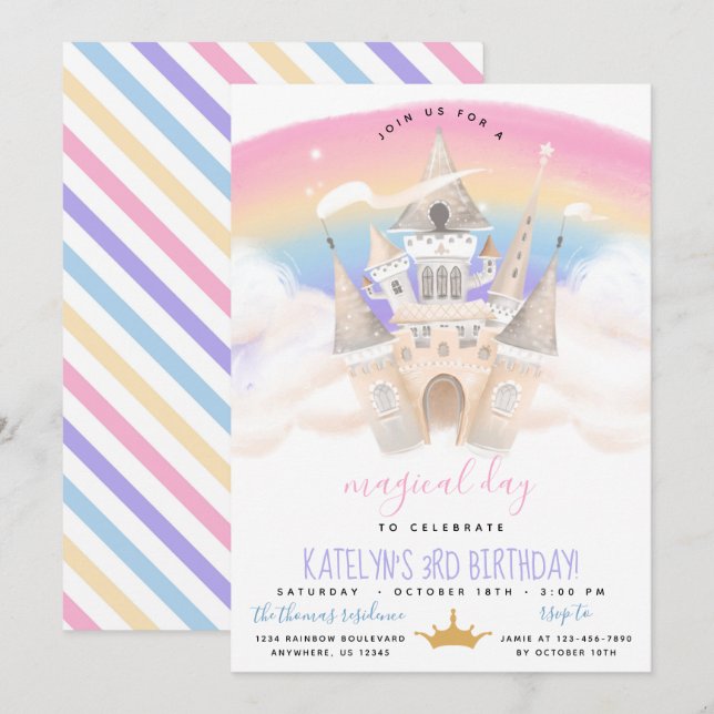 Invitación al cumpleaños del arcoiris de la prince (Anverso / Reverso)