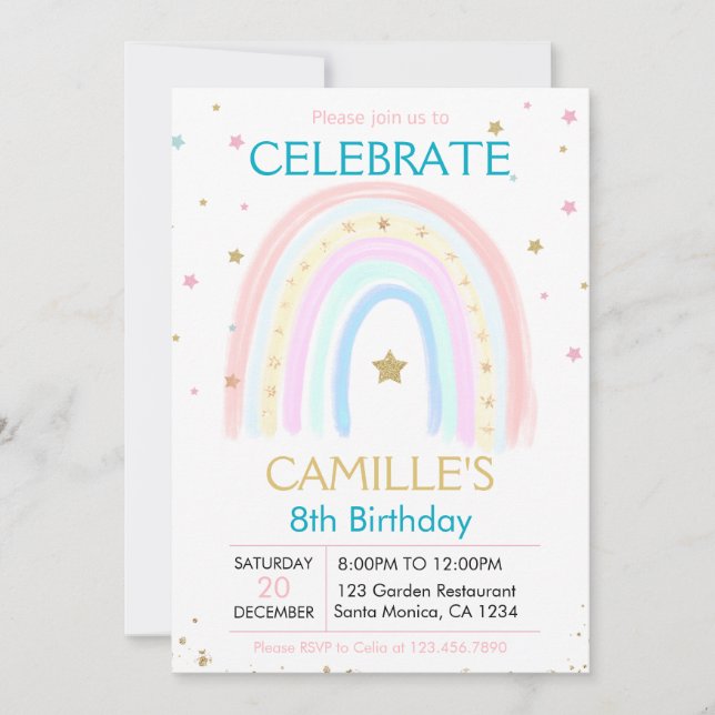Invitación al cumpleaños del Arcoiris de oro del P (Anverso)