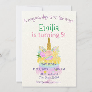 Invitación al cumpleaños del arcoiris de Pastel Un
