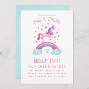 Invitación al cumpleaños del arcoiris de Unicornio
