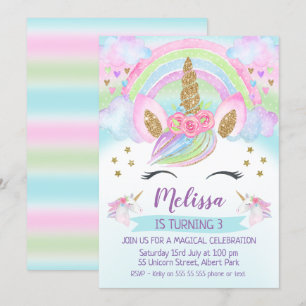 Invitación al cumpleaños del arcoiris de Unicornio