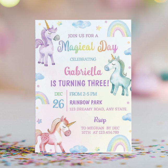 Invitación al cumpleaños del arcoiris de Unicornio (Subido por el creador)