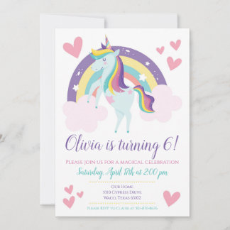 Invitación al cumpleaños del arcoiris de Unicornio