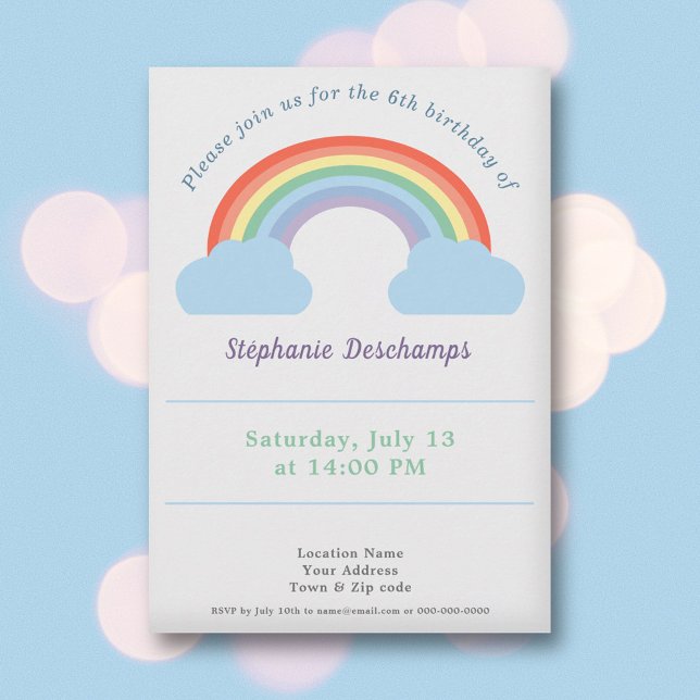 Invitación al cumpleaños del arcoiris del Pastel (Pastel Rainbow Birthday Invitation)
