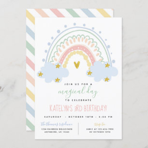 Invitación al cumpleaños del arcoiris del Pastel