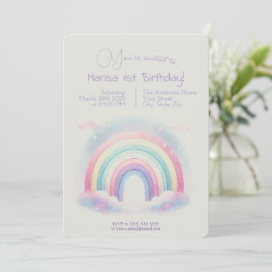 Invitación al cumpleaños del arcoiris Pastel - Inv