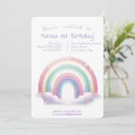 Invitación al cumpleaños del arcoiris Pastel - Inv
