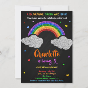 Invitación al cumpleaños del arcoiris Purpurina in