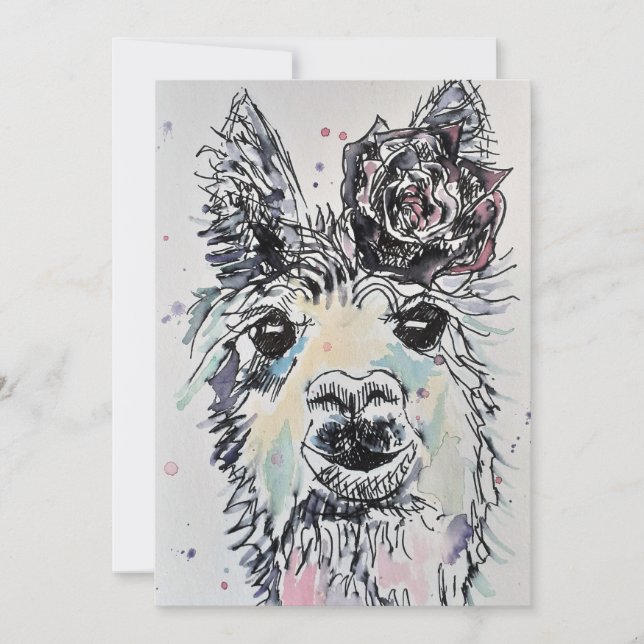 Invitación al cumpleaños del arte Alpacca Llama (Anverso)