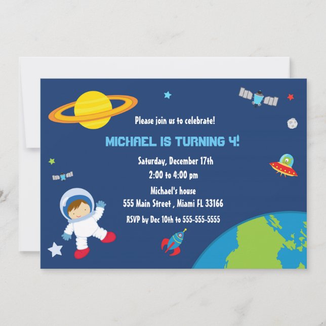 Invitación al cumpleaños del astronauta espacial (Anverso)