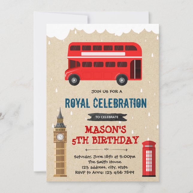 Invitación al cumpleaños del autobús de Londres (Anverso)