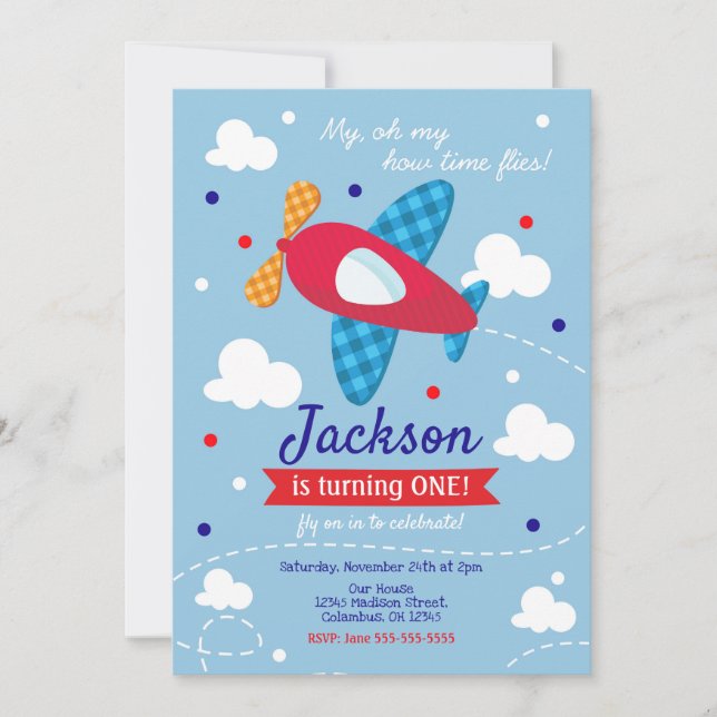 Invitación al cumpleaños del avión niño / Vuelos h (Anverso)
