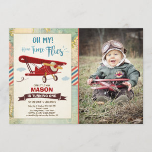 Invitación al cumpleaños del avión vuela al niño