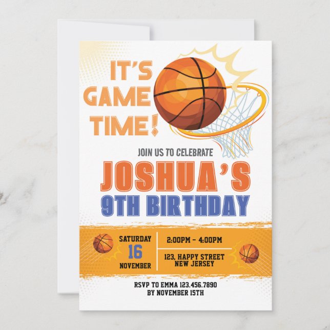 Invitación al cumpleaños del baloncesto. Invitació (Anverso)