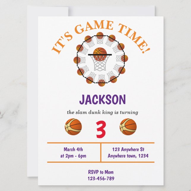 Invitación al cumpleaños del baloncesto Slam Dunk (Anverso)