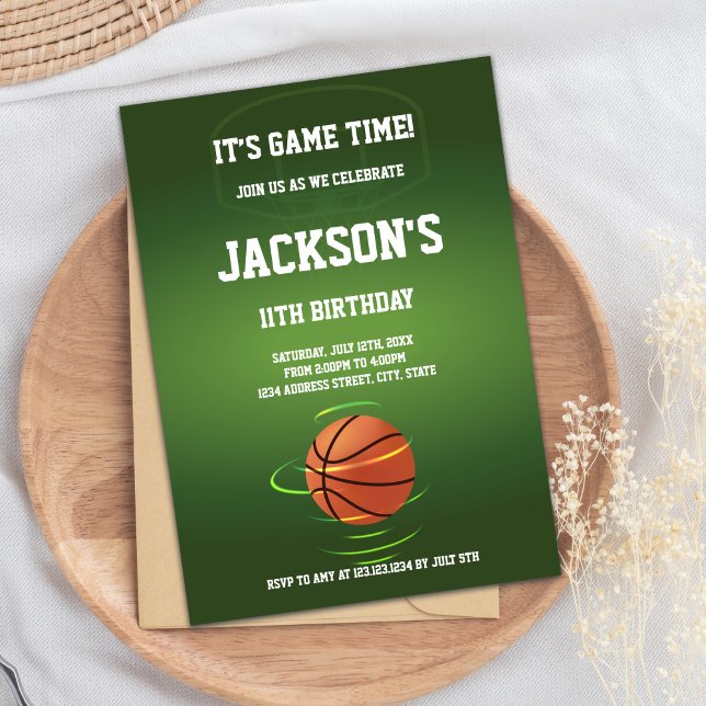 Invitación al cumpleaños del Baloncesto Verde (Green Basketball Birthday Invitations)
