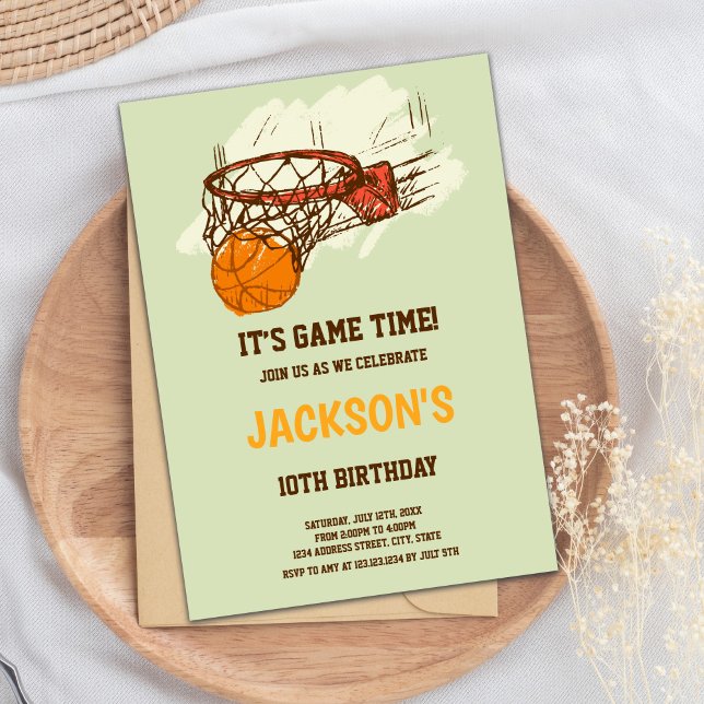 Invitación al cumpleaños del Baloncesto Verde (Basket Ball Green Basketball Invitations)