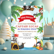 Invitación al cumpleaños del barco pirata Ahoy Mat
