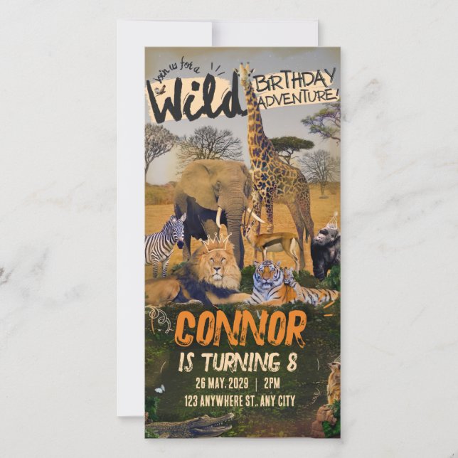 Invitación al cumpleaños del bebé del safari de la (Anverso)