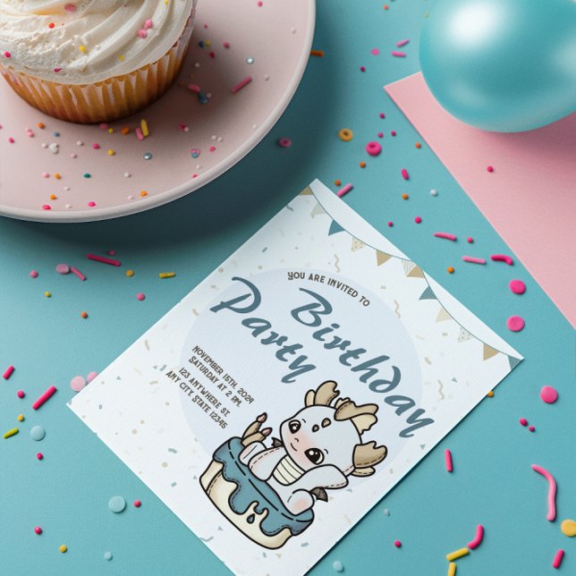 Invitación al cumpleaños del bebé dragón gris azul (Subido por el creador)