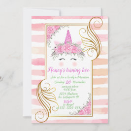 Invitación al cumpleaños del bebé tema de Unicorni