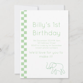 Invitación al cumpleaños del bebé verde elefante