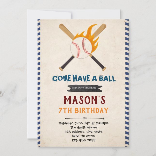Invitación al cumpleaños del béisbol (Anverso)