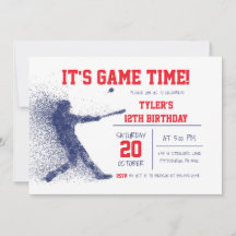Invitación al cumpleaños del béisbol azul y rojo
