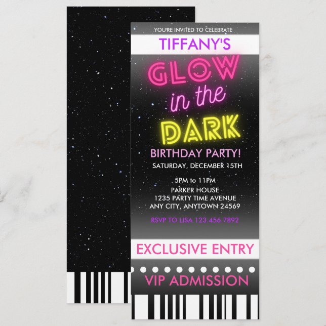 Invitación al cumpleaños del billete | Brillo En L (Anverso / Reverso)