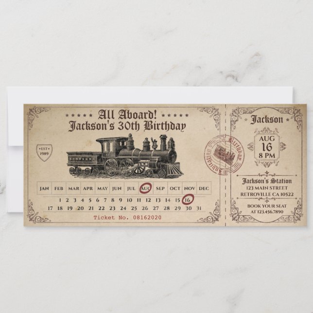 Invitación al cumpleaños del billete de tren de ép (Anverso)