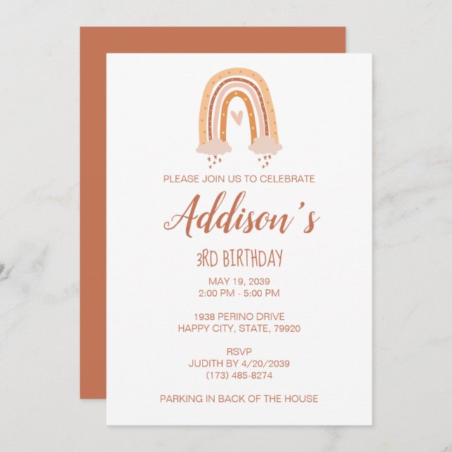 Invitación al cumpleaños del boho arcoiris neutral (Anverso / Reverso)