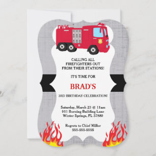 Invitación al cumpleaños del bombero de un camión