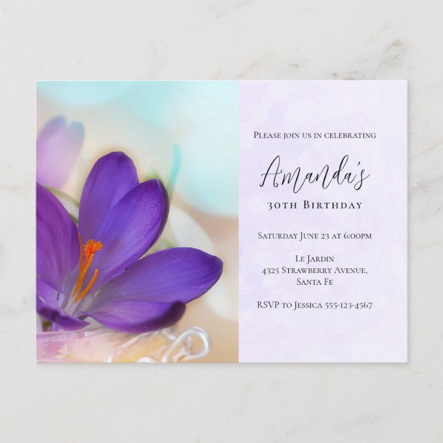 Invitación al cumpleaños del Bonito Purple Spring  (Anverso)