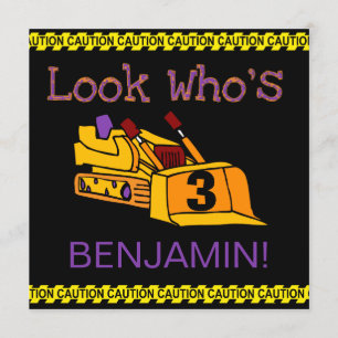 Invitación al cumpleaños del bulldozer de construc