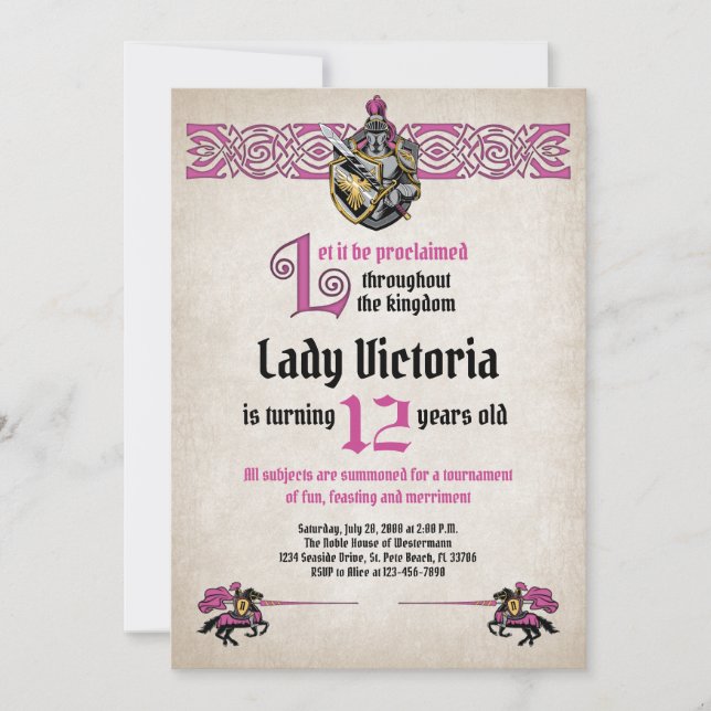 Invitación al cumpleaños del caballero medieval (Anverso)