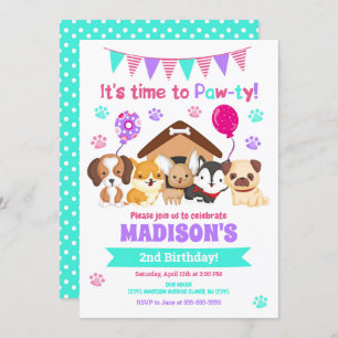 Invitación al cumpleaños del cachorro/Chica Paw-ty