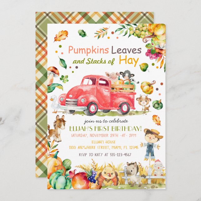Invitación al cumpleaños del camión de calabaza ot (Anverso / Reverso)